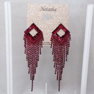 Dangle Pierce Red Earrings Silver Tone Natasha